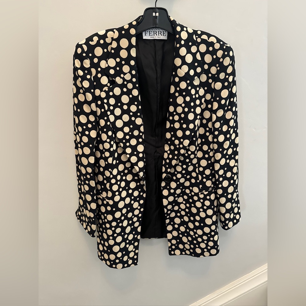 Gianfranco Ferré Black Jacket with Cream Polka Dots